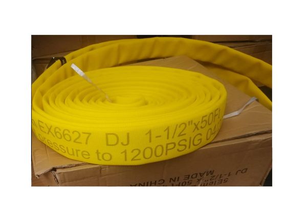 5ELEM FIRE HOSE YELLOW 1.5x50 Double Jacket, UL Listed 400 PSI C/W ALUMINUM ALLOY COUPLINGS NH THREADS