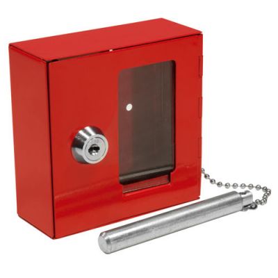 Compact Emergency Key Box w/ Attached Hammer and Key in Red