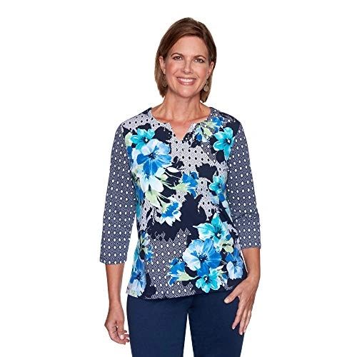 Alfred Dunner Chevron Scroll Knit Top Cotton with Split Neck