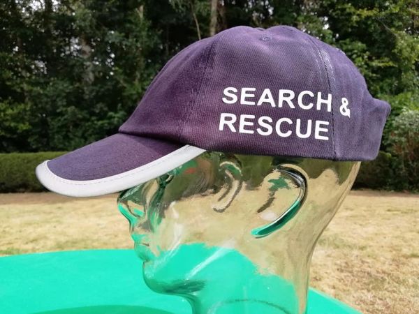 Blue baseball cap with reflective peak, SEARCH AND RESCUE