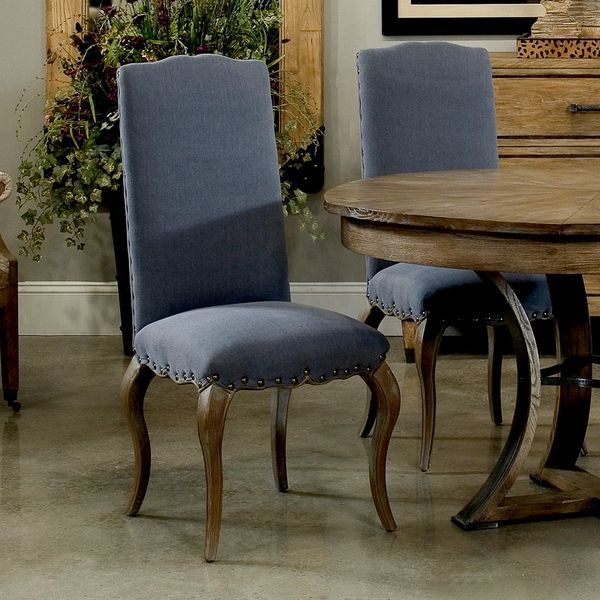Dining Side Chair Set of 2 Blue Linen Martelle International