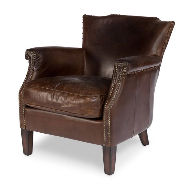 Modern Wingback Armchair in Brown Leather