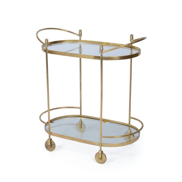 Oval Bar Cart Cocktails w/ Solid Brass Martelle International