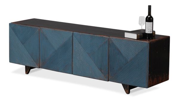 Media Console Table in Dark Blue Pine