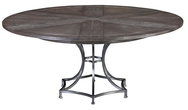 Modern Jupe Dining Table Round Oak Top w/ Metal Base
