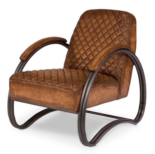 Quilted Leather Armchair in Tan Modern
