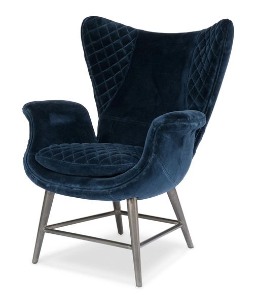 Modern Armchair in Quilted Blue Velvet w/ Wingback