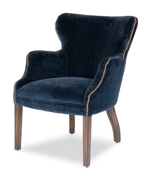 Blue Velvet Armchair w/ Tack Detail