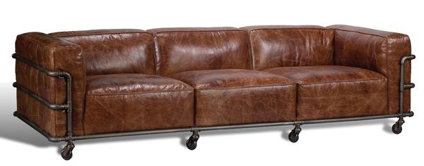 Modern Couch Sofa Leather w/ Iron Cage Base