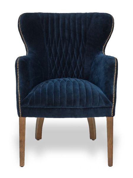 Quilted Velvet Armchair in Blue