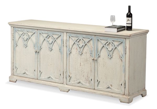 Gothic Sideboard in Antique Blue & White Wash