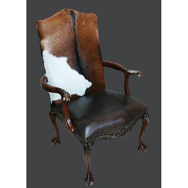 Chippendale Arm Chair Western Leather & Fur