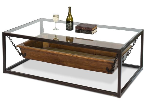 Trough Coffee Table w/ Metal frame & Glass Top