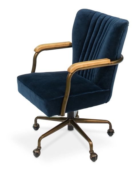 Velvet Swivel Chair with Metal and Wooden Arms
