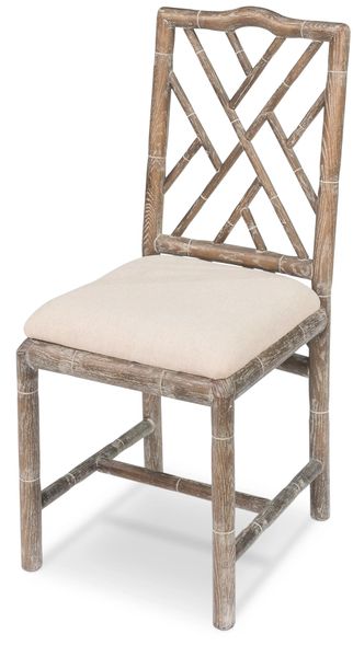 Bamboo Dining Chair White Wash Oak Linen Set of 2