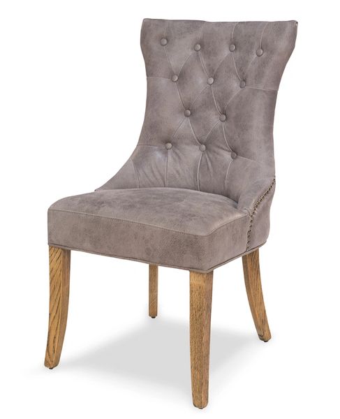 Tufted Leather Dining Chair Gray Set of 2