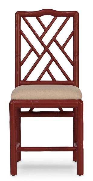 Red Bamboo Dining Chair White Sailcloth Set of 2