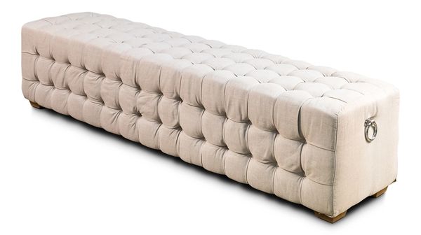 Tufted Bench Beige Linen Long Contemporary