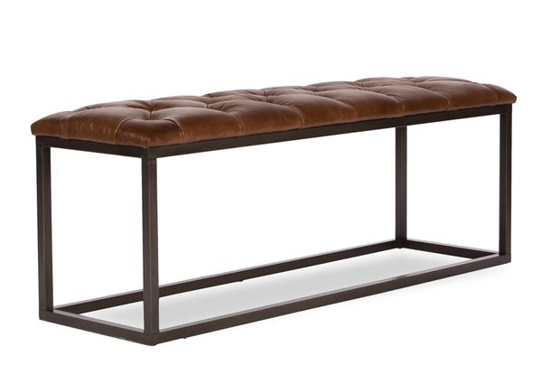 Leather Bench Metal Base Cuba Brown Tufted