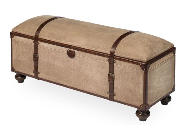 Trunk Bench Canvas Leather Safari Storage