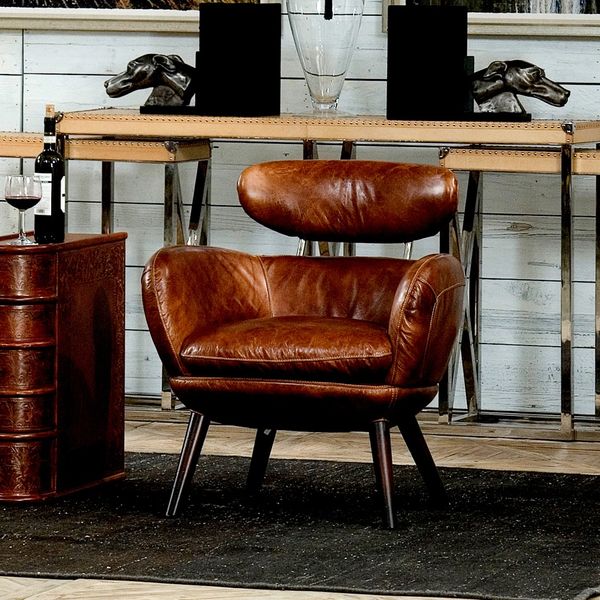 Mid Century Armchair Brown Leather Modern | Bravo Interiors