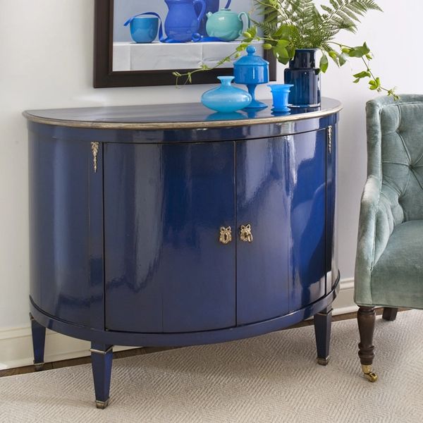 Blue Credenza Demilune Brass Hardware Martelle International