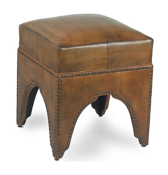 Moroccan Ottoman Nailhead Leather Footstool