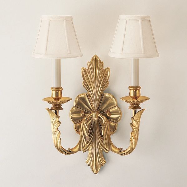 Brass Sconce with Rococo Design Antiqued 2 Light Electrified