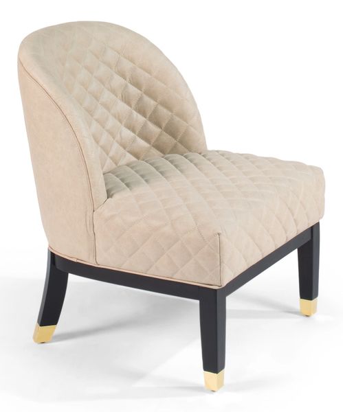 Accent Chair Cowhide Leather Quilted Wood Cappuccino White