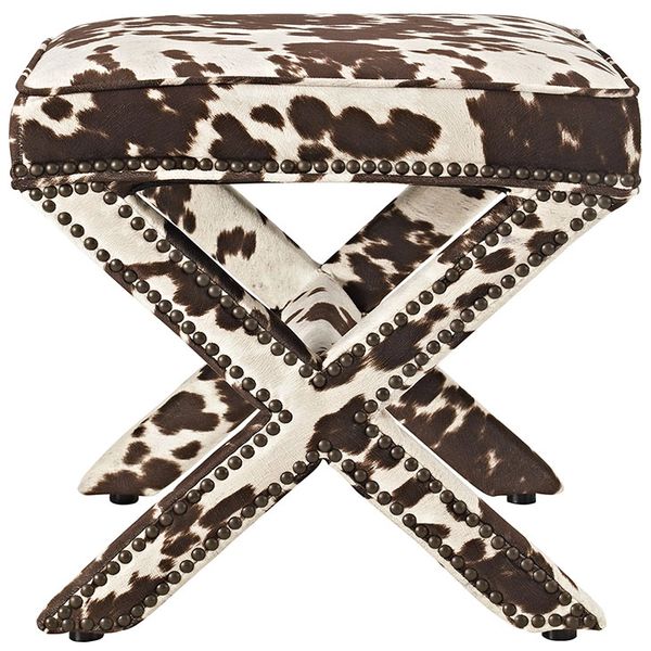 Faux Cow Ottoman Nail Head Trim Stool Bravo Interiors