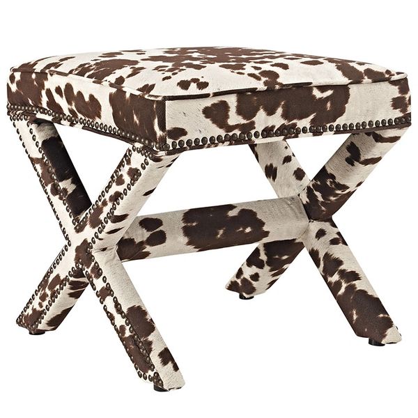 Faux Cow Ottoman Nail Head Trim Stool Bravo Interiors