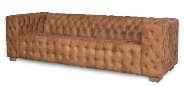 Long Sofa Couch Tan Suede Leather Tufted