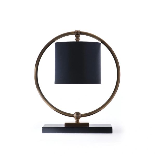 Fairmount Table Lamp Black Fabric Shade Brass Free Ship