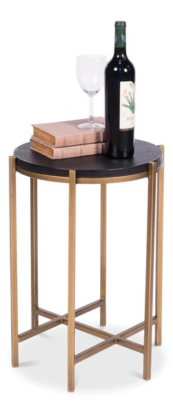Contemporary Side Table w/ Black Leather Top