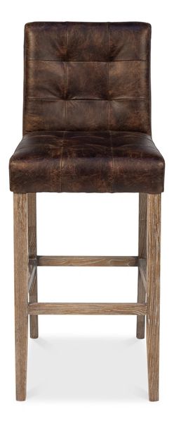 Leather Bar Stool Tufted Dark Brown Bravo Interiors