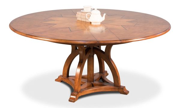 Round Dining Table Converts 7' Seven feet Walnut Oak Overlays