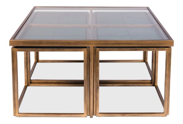 Bunching Table with Stools in Brass