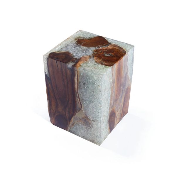 Cube Stool in Resin Crystal & Wood