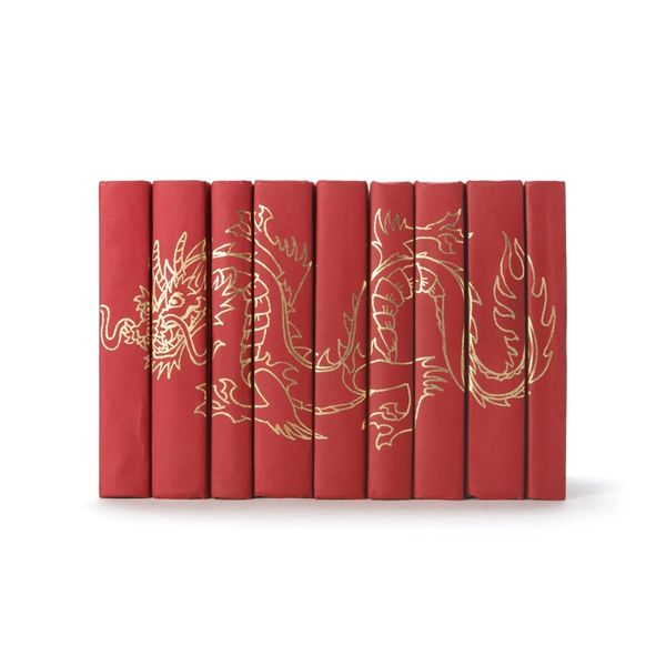 Dragon Book Set Red and Gold Chinoiserie
