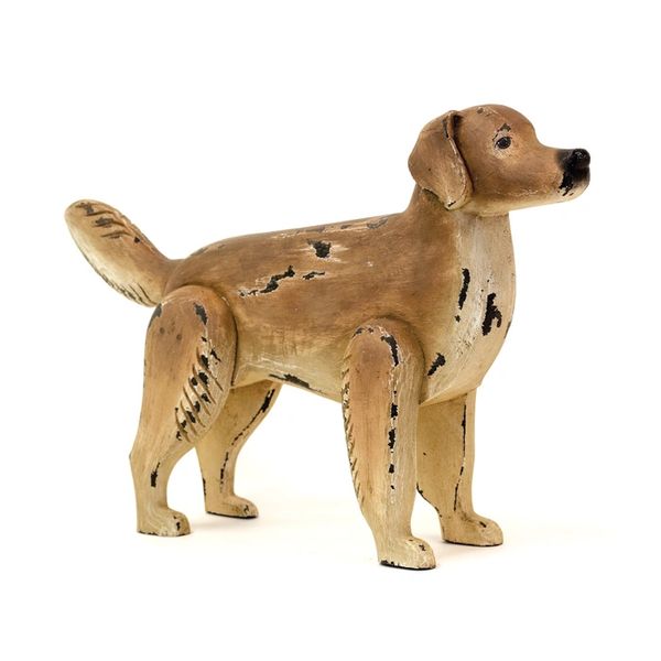 Dog Figurine Sculpture in Carved Wood