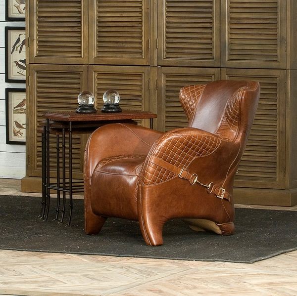 Equestrian Armchair in Brown Leather