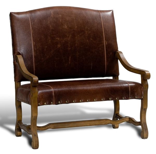 British Leather #Bench #Sofa Settee Oak Nail Trim Handmade 44" Wide New Ships free