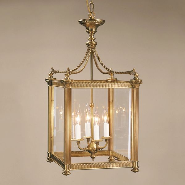 Square Antiqued Brass Lantern Beveled Glass