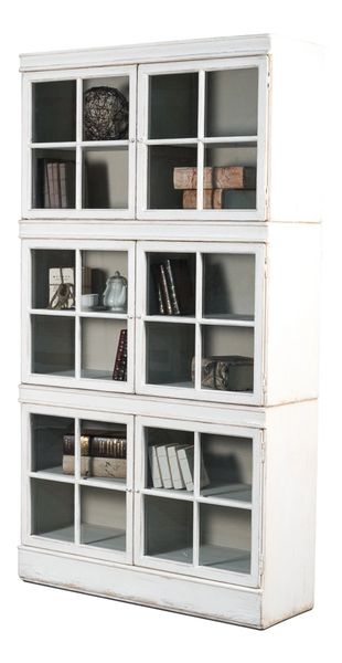 White Isabella Bookcase Reclaimed Pine Glass Fronts
