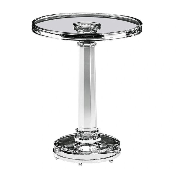 ROUND SOLID CRYSTAL PEDESTAL TABLE WITH POLISHED NICKEL TRIM 19"D
