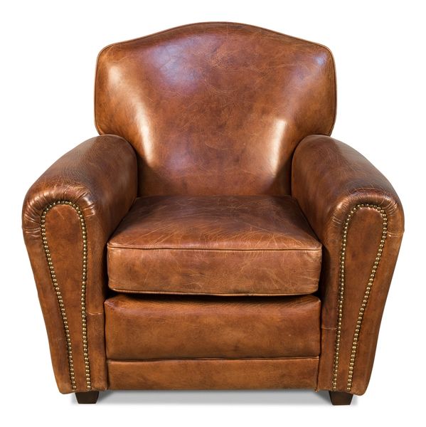 French Club Chair Brown Leather