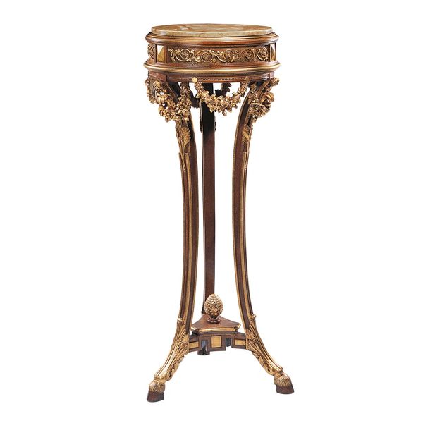 Regency Style Wood Carved Plant Stand Antiqued Satinwood Finish Made in Italy