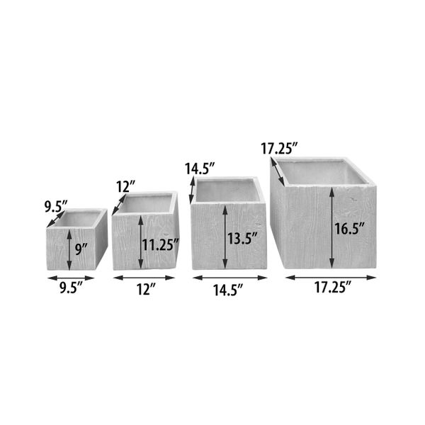 Planters Set of 4 Grey Wood Style Indoor/Outdoor