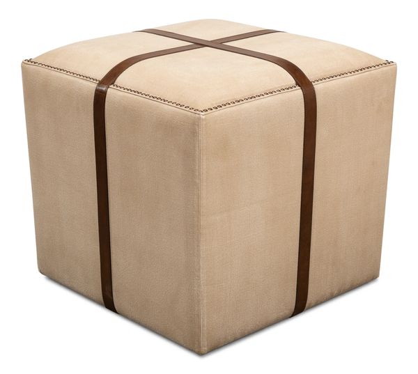 Strap Canvas and Leather Stool Ottoman Seat Martelle International