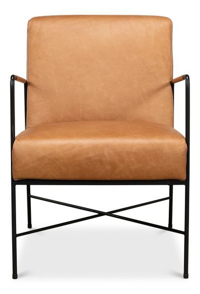 Light Brown Leather Armchair Iron Frame Mid Century Modern | Martelle International